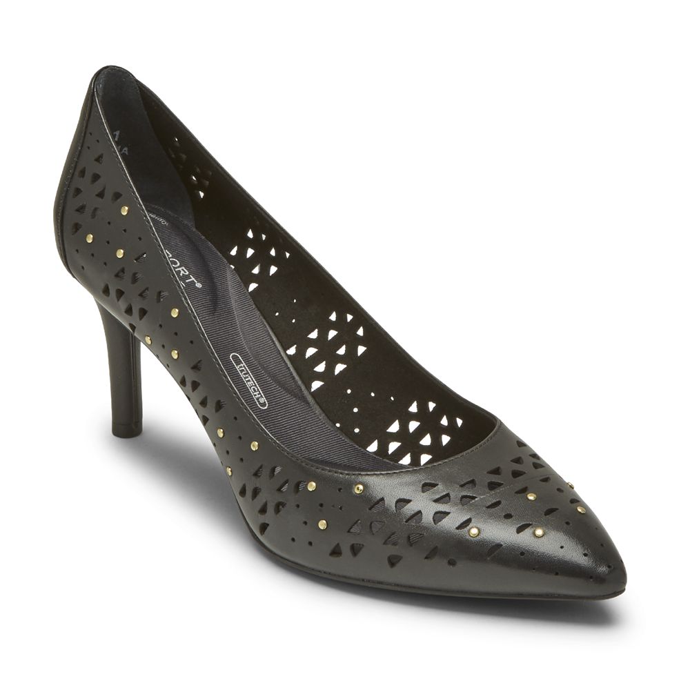 Rockport Total Motion 75Mm Perforated Studded Heel - Womens Pumps - Black - NZ (JID-045762)